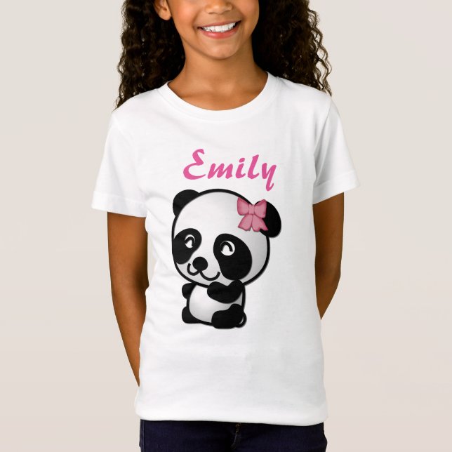 Panda med en rosa pilbågeskjorta t-shirt (Framsida)