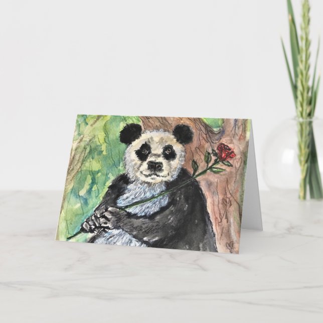 Panda med ett hälsningskort för Ro Tack Kort (Framsida)