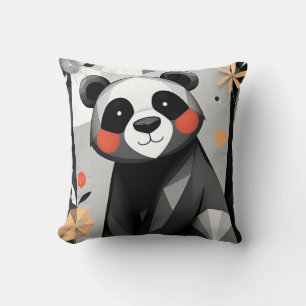 Panda med geometrisk stil och lekfull blomsterdesi kudde