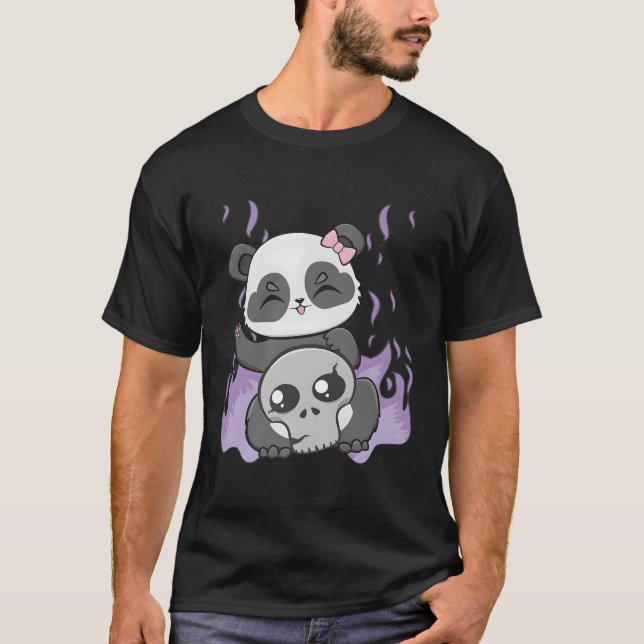 Panda med hårbotten för pastellgoth t shirt (Framsida)