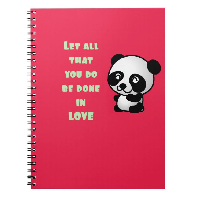Panda med inspirerande Kärlek-citat Anteckningsbok Med Spiral (Framsidan)