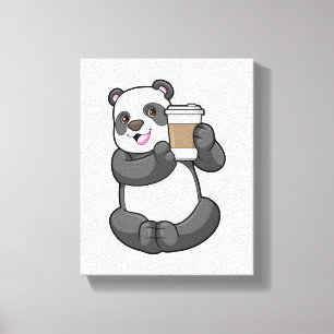 Panda med kaffe att åka till canvastryck