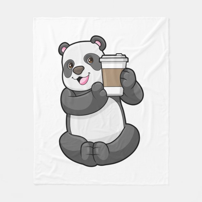 Panda med kaffe att åka till fleecefilt (Framsidan)