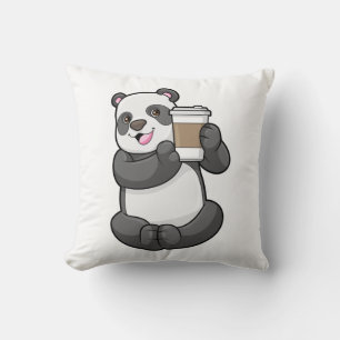 Panda med kaffe att åka till kudde