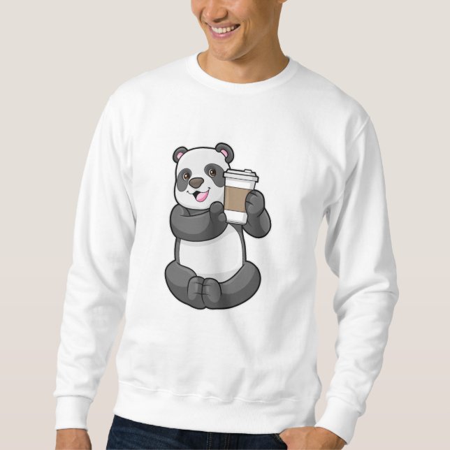 Panda med kaffe att åka till lång ärmad tröja (Framsida)