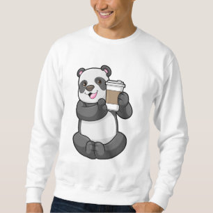 Panda med kaffe att åka till lång ärmad tröja