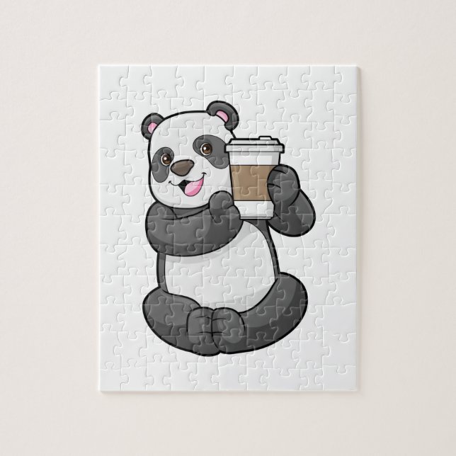Panda med kaffe att åka till pussel (Vertikal)