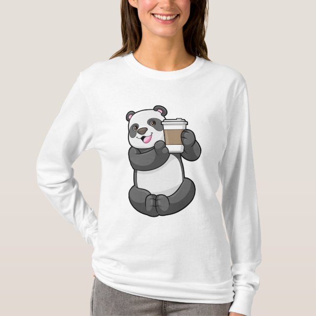 Panda med kaffe att åka till t shirt (Framsida)