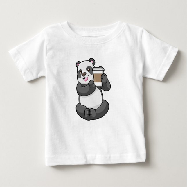 Panda med kaffe att åka till t shirt (Framsida)