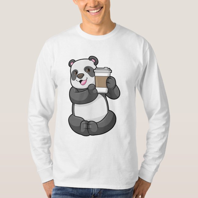 Panda med kaffe att åka till t shirt (Framsida)