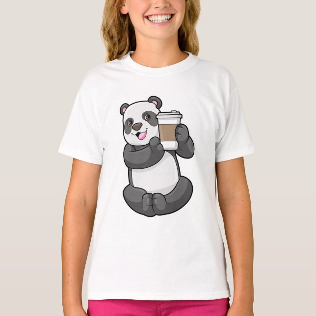 Panda med kaffe att åka till t shirt (Framsida)