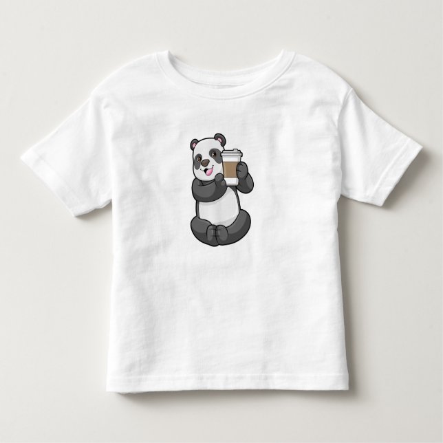 Panda med kaffe att åka till t shirt (Framsida)
