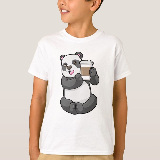 Panda med kaffe att åka till t shirt (Framsida)