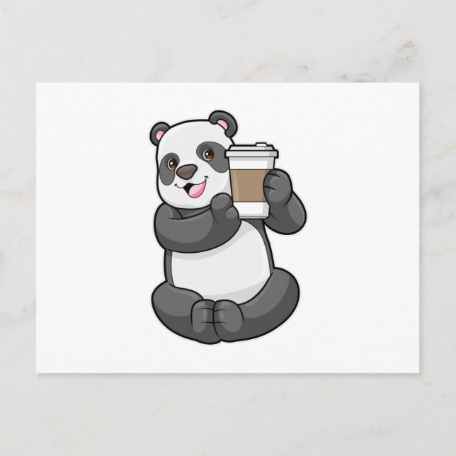 Panda med kaffe att åka till vykort (Framsida)