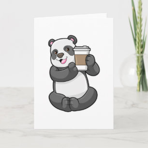 Panda med kaffe att ta med sig kort