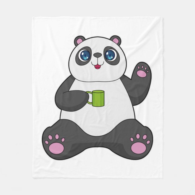 Panda med Kaffe mugg Fleecefilt (Framsidan)