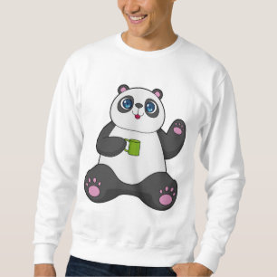 Panda med Kaffe mugg Lång Ärmad Tröja