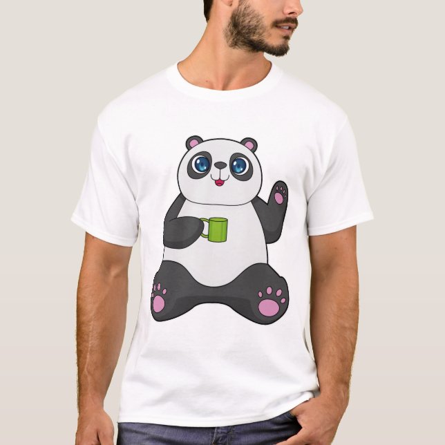Panda med Kaffe mugg T Shirt (Framsida)