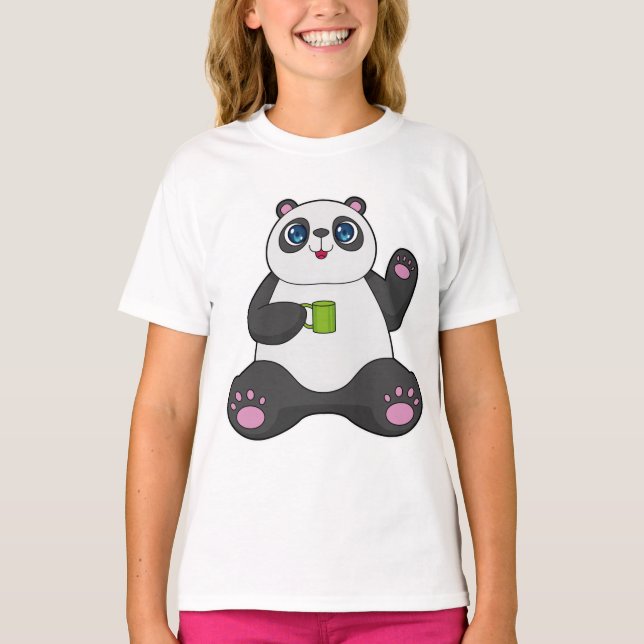 Panda med Kaffe mugg T Shirt (Framsida)