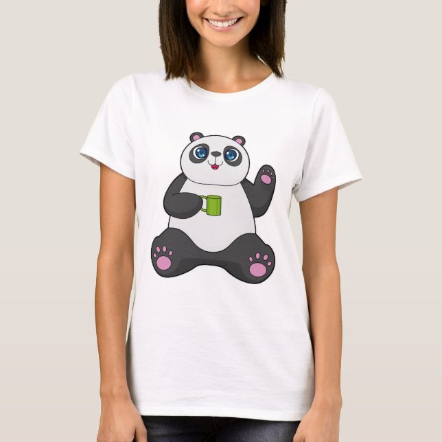 Panda med Kaffe mugg T Shirt (Framsida)