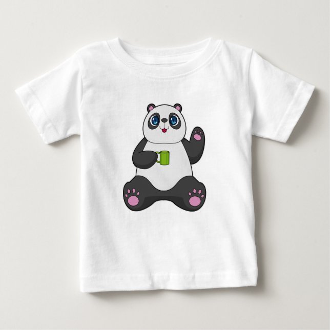 Panda med Kaffe mugg T Shirt (Framsida)