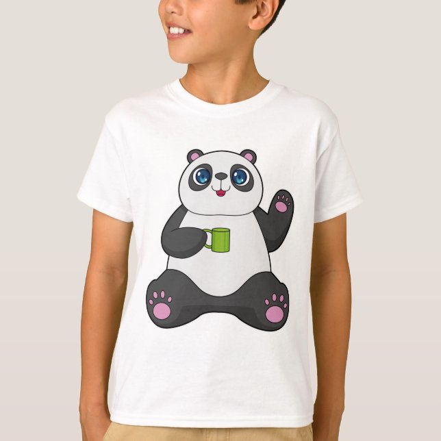 Panda med Kaffe mugg T Shirt (Framsida)