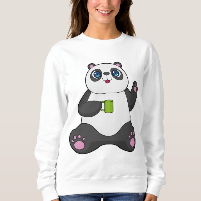Panda med Kaffe mugg T Shirt (Framsida)