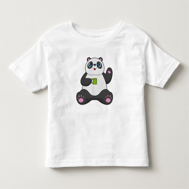 Panda med Kaffe mugg T Shirt (Framsida)