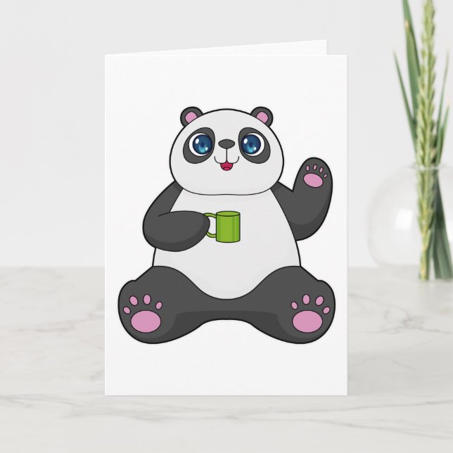 Panda med kaffemugg kort (Framsida)