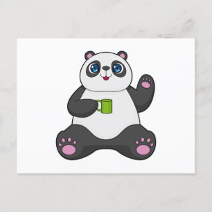 Panda med kaffemugg vykort
