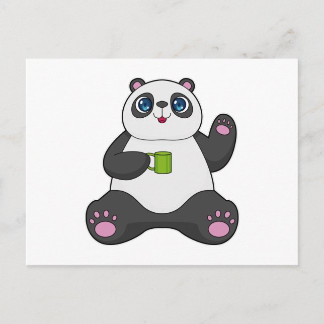 Panda med kaffemugg vykort (Framsida)