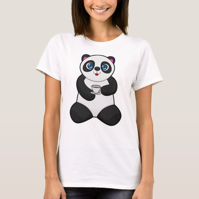 Panda med Kopp i kaffe T Shirt (Framsida)