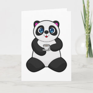 Panda med kopp kaffe kort