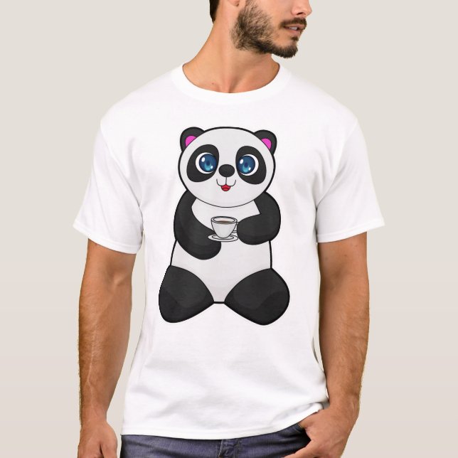 Panda med kopp kaffe t shirt (Framsida)