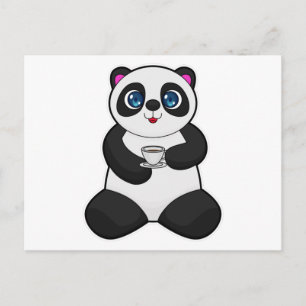 Panda med kopp kaffe vykort