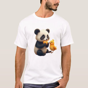Panda med liten fågel t shirt