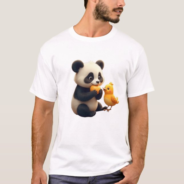 Panda med liten fågel t shirt (Framsida)