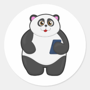 Panda med Mobile mobil Runt Klistermärke