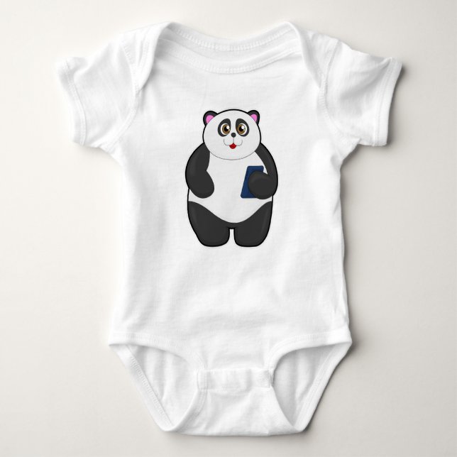 Panda med Mobile mobil T Shirt (Framsida)