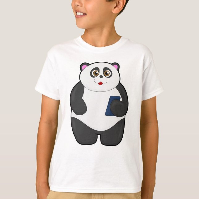 Panda med Mobile mobil T Shirt (Framsida)