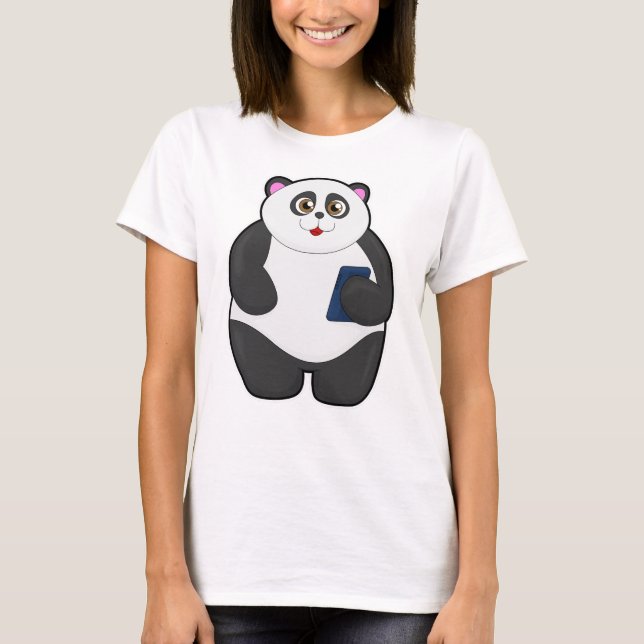 Panda med Mobile mobil T Shirt (Framsida)
