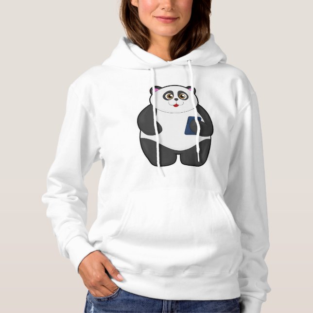 Panda med Mobile mobil T Shirt (Framsida)