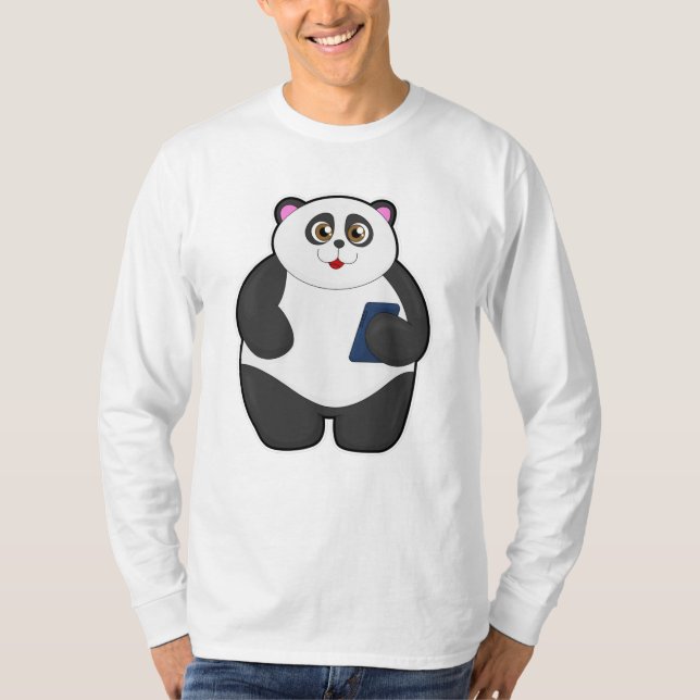 Panda med Mobile mobil T Shirt (Framsida)