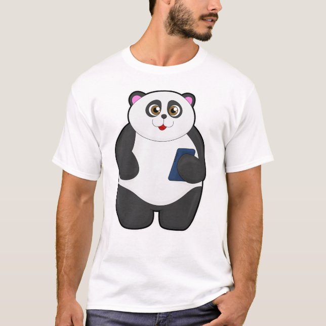 Panda med Mobile mobil T Shirt (Framsida)