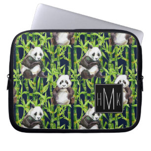 Panda med monogramen för bambuvattenfärgmönster laptop sleeve