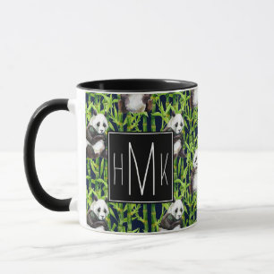 Panda med monogramen för bambuvattenfärgmönster mugg