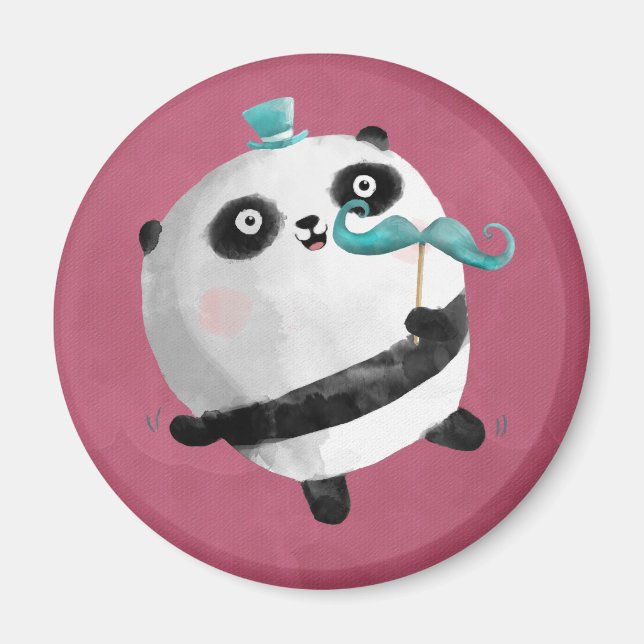Panda med Mustacher Magnet (Framsidan)