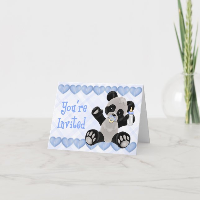 Panda med Nappar Blue Baby Shower-inbjudan Inbjudan (Framsida)