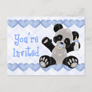Panda med Nappar Blue Baby Shower-inbjudan Inbjudan Vykort