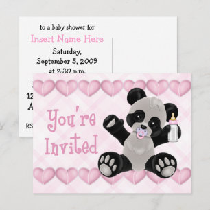 Panda med Nappar Rosa Baby Shower-inbjudan Inbjudan Vykort